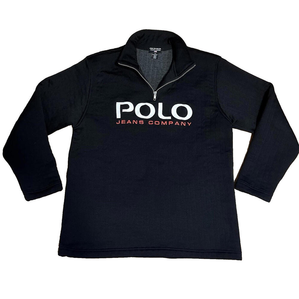 Polo Jeans Co Ralph Lauren Mens Henley Black Spell Out Sweat Shirt Sz L